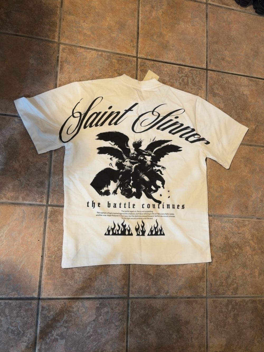 Saint Sinner Graphic Tee - White with Black Print Boxy Fit